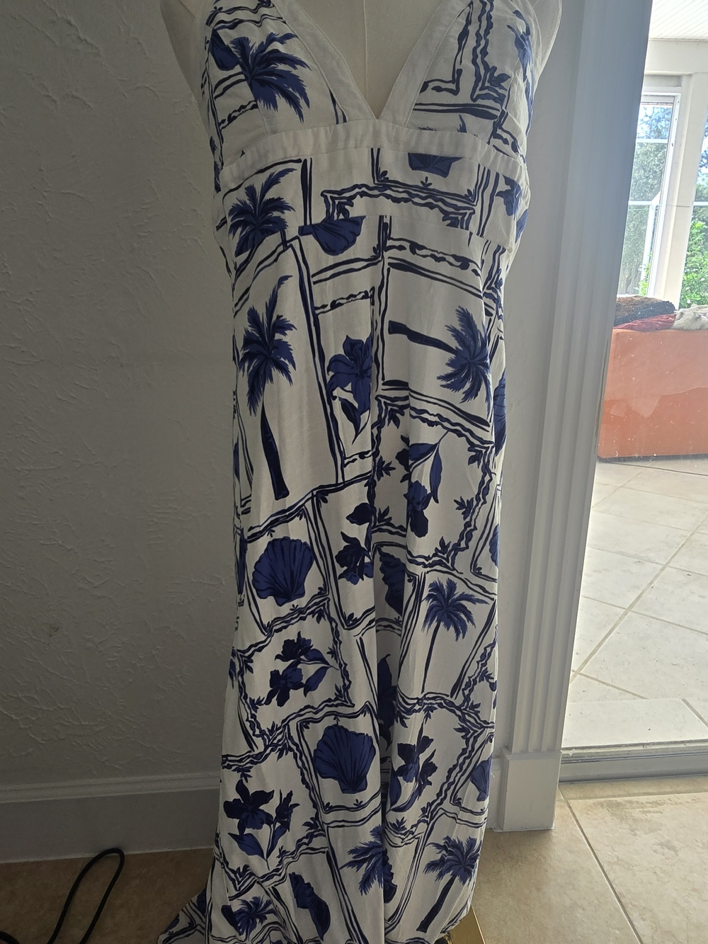 MINKPINK Blue White Tropical Palm Print Maxi Dress XL
